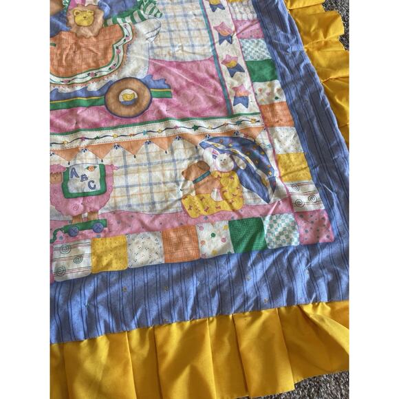 Vintage Baby Quilt Comforter Handmade Tied Quilt Zoo Animals 44x38 - Picture 4 of 11